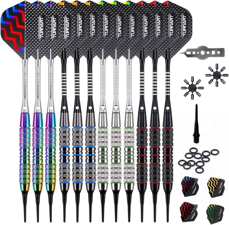 Turnart Darts Plastic Tip - Professional Soft Tip Darts Set for Electronic Dartboard 12 Pcs 18 Grams with 50 Extra Tips 24 Flights 2 Flight Protctors and Tool Kit Gift Darts - Image 1